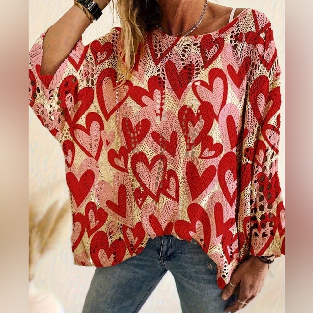 ❤️ Red and Pink HEART Batwing Sweater